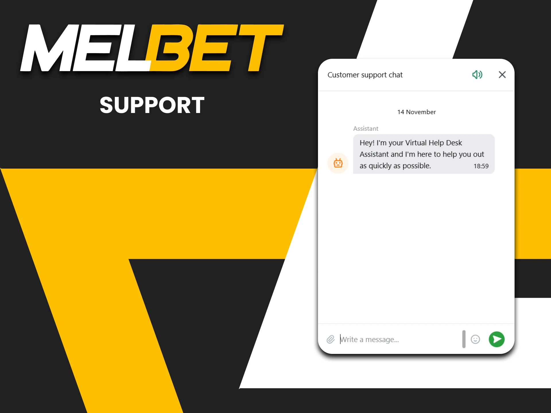 The Melbet website has a chat with support.