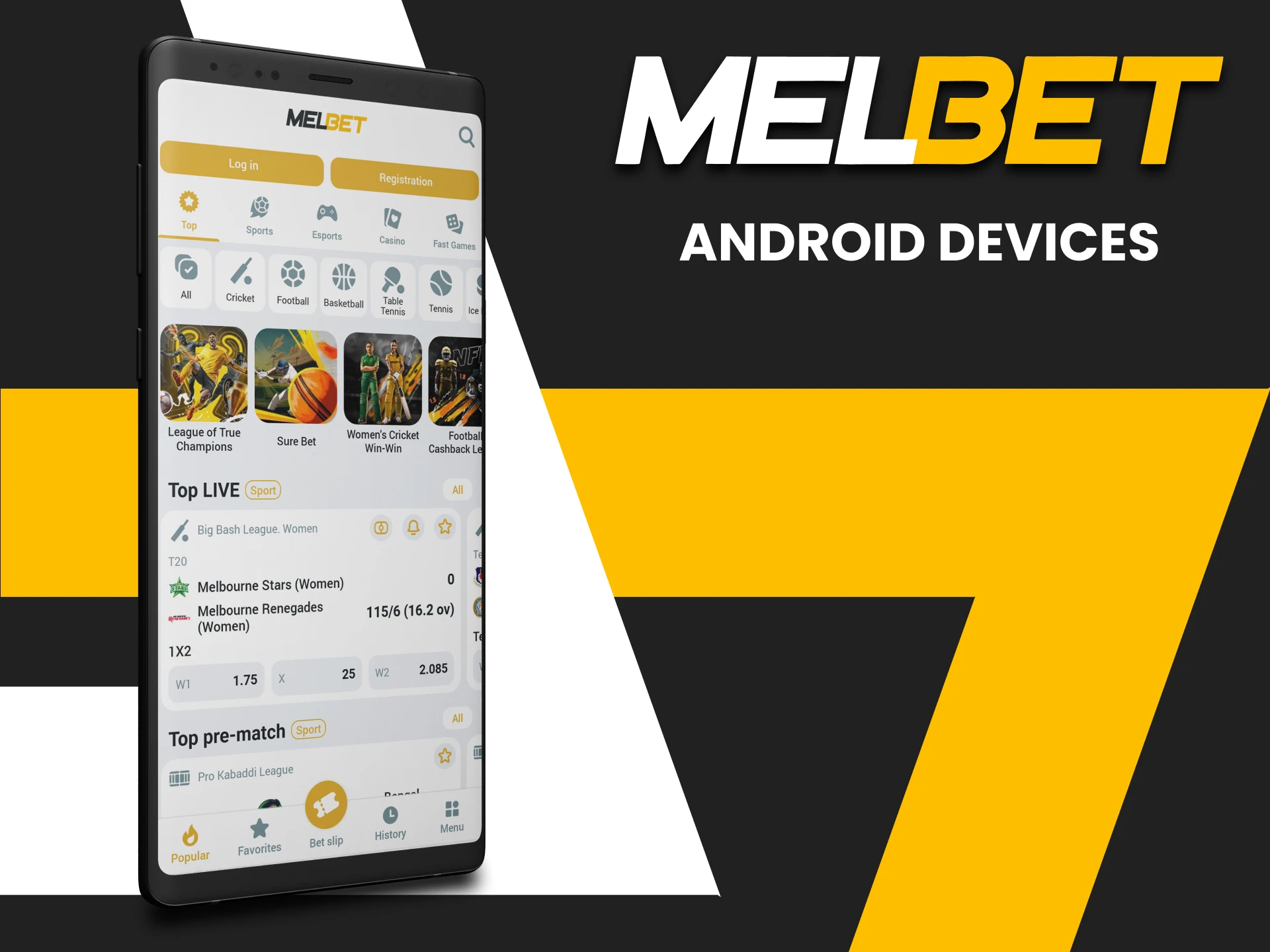 Install the Melbet application for Android.