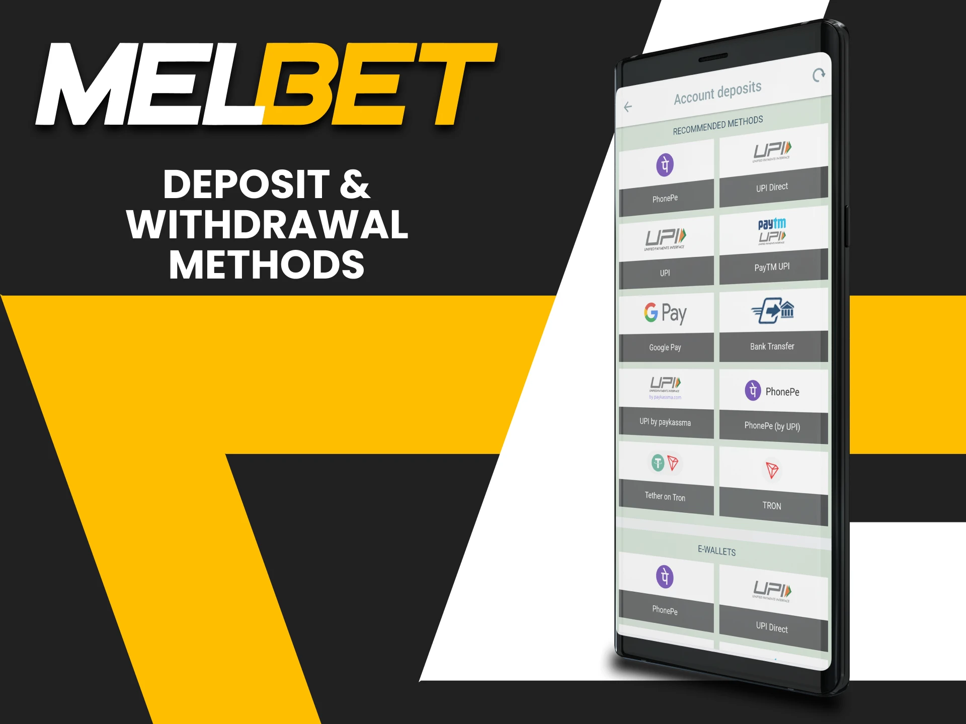 Make transactions through the Melbet application.