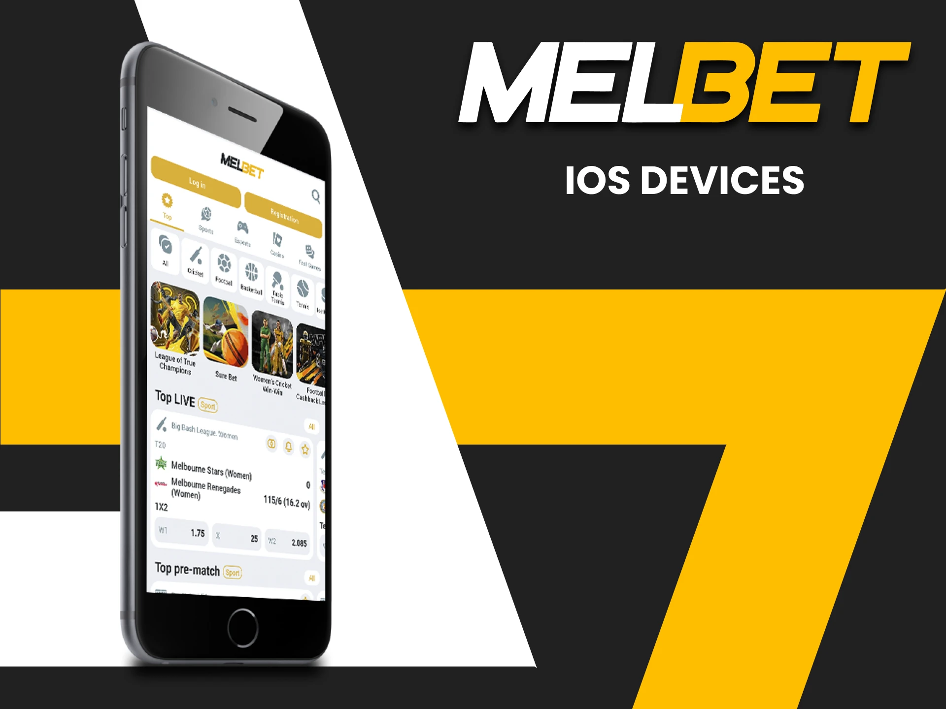 Install the Melbet application for iOS.