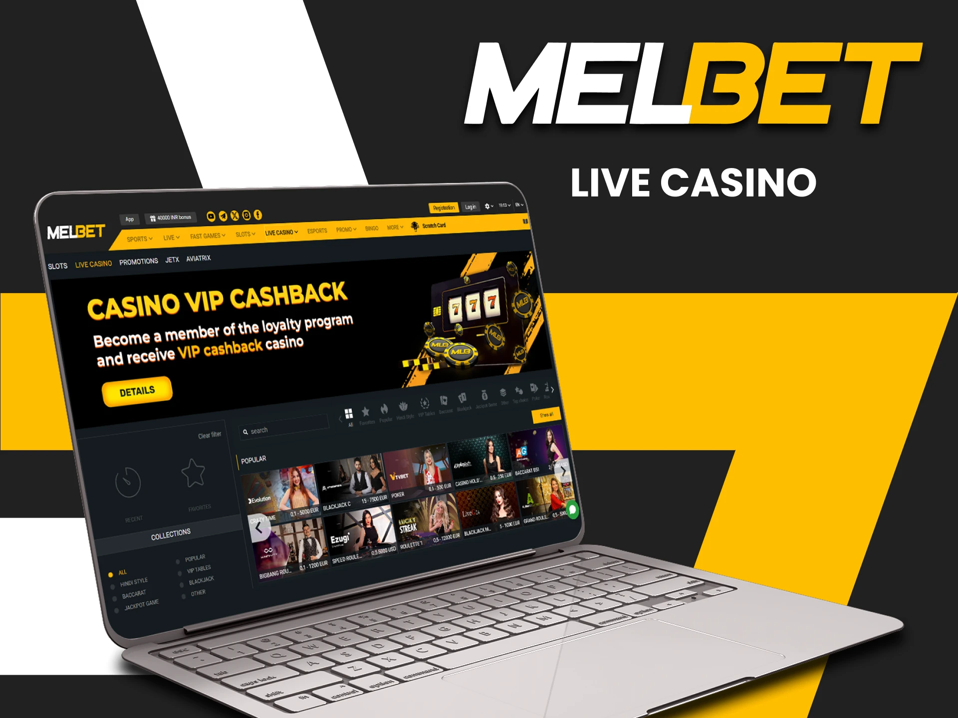 Play live casino at Melbet.