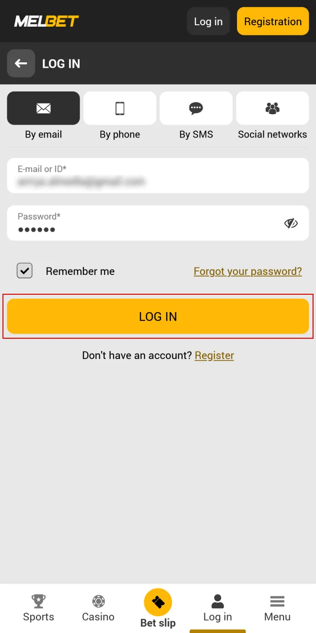 Complete your Melbet login.