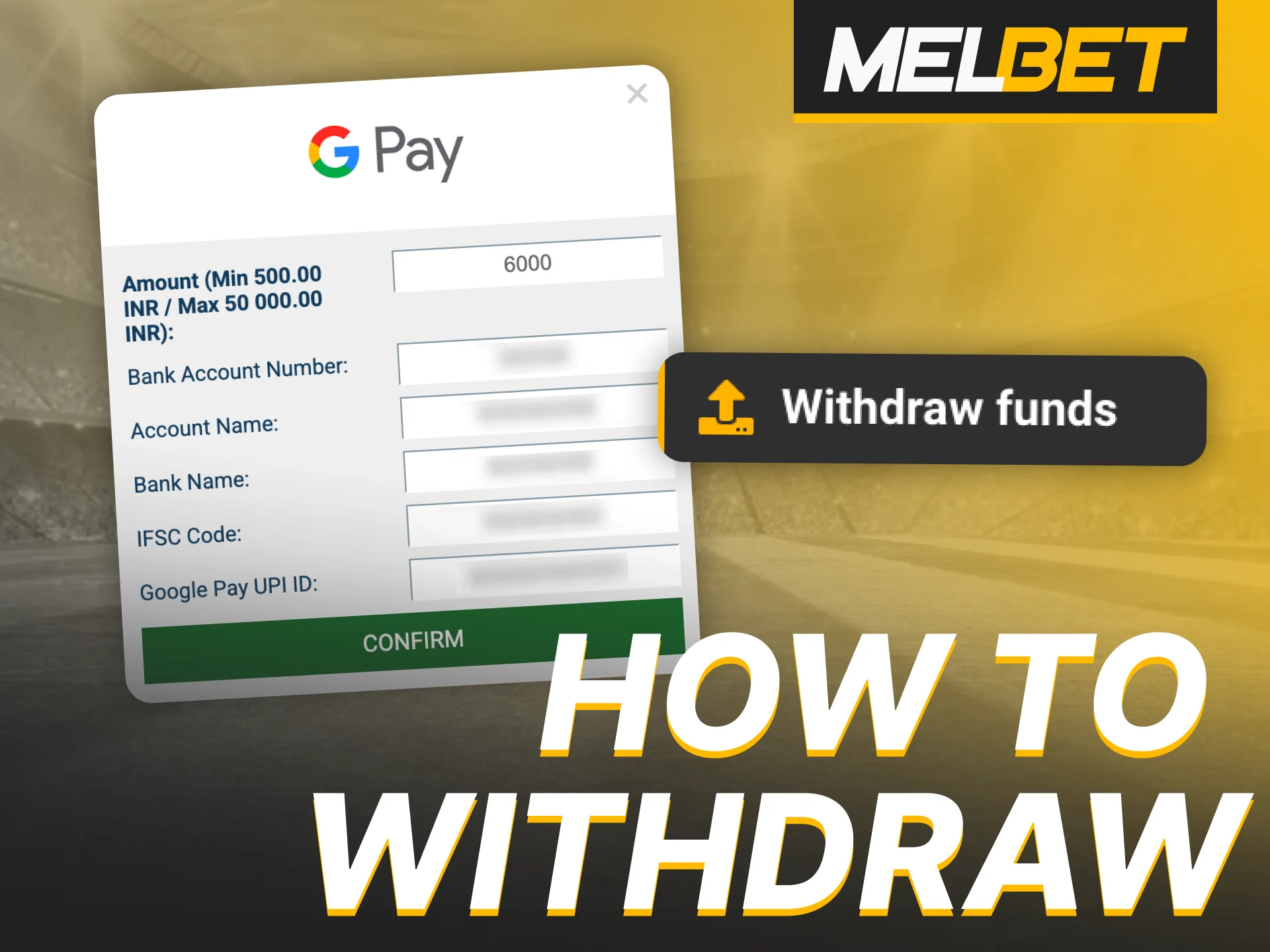 Follow these steps to withdraw money to Melbet.